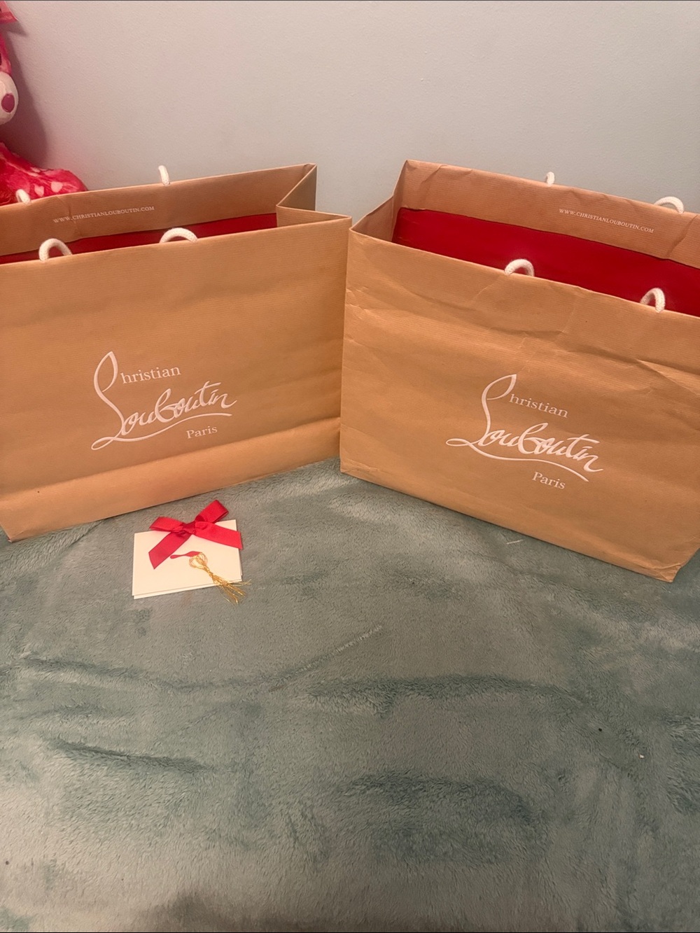Christian Louboutin Brown Tote Bags with Red Interior